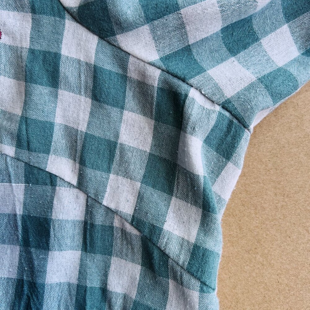 SOLD 💗 Davi & Dani Embroidered Gingham Top Women’s Large Blue Floral Boho - Picture 6 of 8